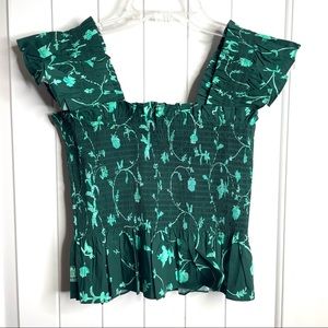 Hill House Green Floral Smocked Blouse